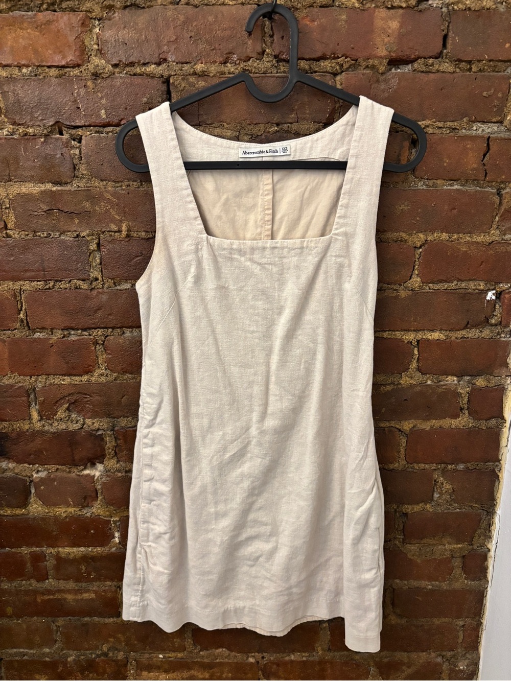 Abercrombie & Fitch Cream Linen Square-Neck Shift Dress